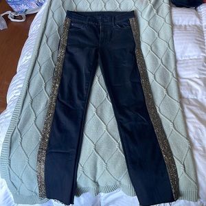 Very lightly worn, Mid rise black Mother jeans with gold beading down the side